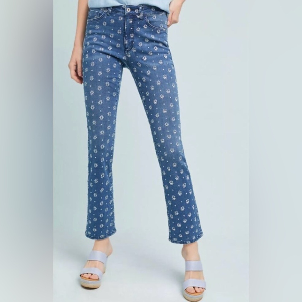 Pilcro Embroidered High rise Floral cropped bootcut Jeans / Antropologie
